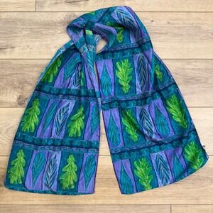 Leaf Print Scarf Teal‎ Purple Green Lightweight Fashion Accessory Fairy Forest